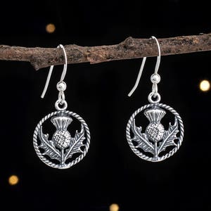 Sterling Silver Scottish Thistle Earrings - SMALL, Double Sided, Lightweight - Ear Wire or Lever Back