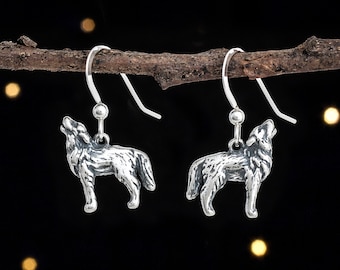 Sterling Silver Howling Wolf Earrings - VERY SMALL, 3D Double Sided