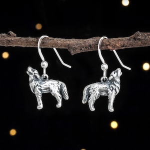 Sterling Silver Howling Wolf Earrings - VERY SMALL, 3D Double Sided