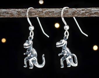 Sterling Silver Tiny T-Rex Dinosaur Earrings - VERY SMALL