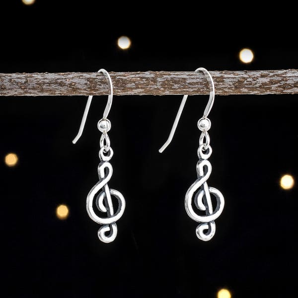 Sterling Silver Tiny Treble Clef Music Note Earrings - VERY SMALL, Lightweight