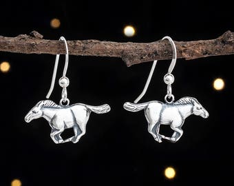 Sterling Silver Wild Mustang Earrings - VERY SMALL, Lightweight - Ear Wire or Lever Back