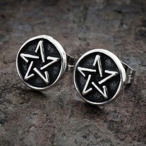 Sterling Silver Tiny Pentacle Post Earrings - VERY SMALL