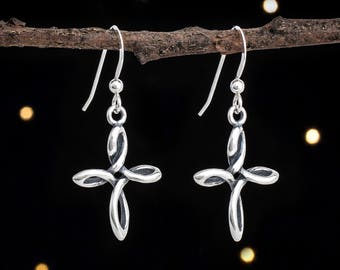 Sterling Silver Celtic Infinity Cross Earrings - SMALL, Double Sided