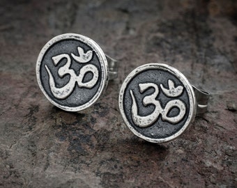 Sterling Silver Teeny Tiny Om Post Earrings - VERY SMALL