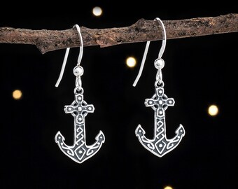 Sterling Silver Celtic Anchor Cross Earrings - SMALL, Lightweight, Double Sided