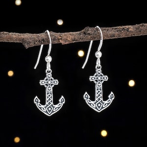 Sterling Silver Celtic Anchor Cross Earrings - SMALL, Lightweight, Double Sided