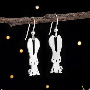 Sterling Silver Bunny Rabbit Earrings - Double Sided