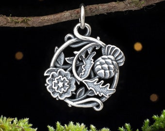 Sterling Silver Scottish Thistle and English Rose - SMALL, Double Sided - (Pendant Only or Necklace)