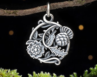 Sterling Silver Scottish Thistle and English Rose - Small, Double Sided - (Pendant Only or Necklace)
