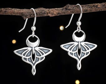 Sterling Silver Luna Moth Earrings - Small, Double Sided