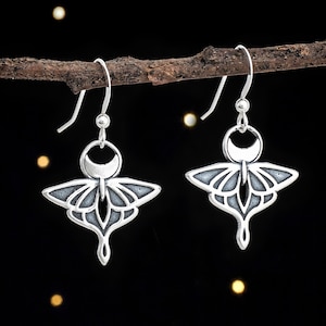 Sterling Silver Luna Moth Earrings Small, Double Sided image 1