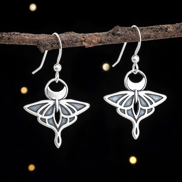 Sterling Silver Luna Moth Earrings - Small, Double Sided