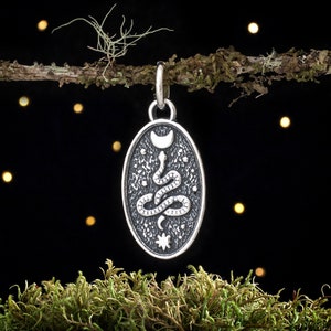 Sterling Silver Cosmic Serpent, Snake - VERY SMALL - (Charm Only or Necklace)