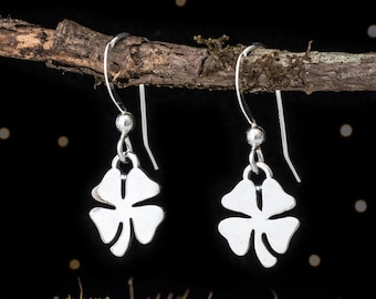 Sterling Silver Tiny Four Leaf Clover, Shamrock Earrings - VERY SMALL - Ear Wire or Lever Back