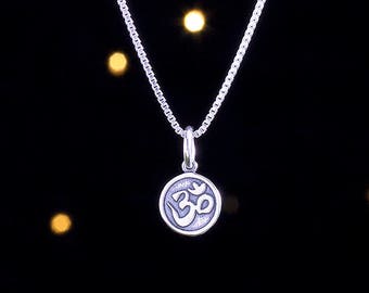 Sterling Silver Teeny Tiny Om - VERY SMALL, Double Sided - (Charm Only or Necklace)