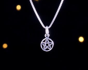 Sterling Silver Teeny TINY Pentacle, Pentagram - VERY SMALL - (Charm Only or Necklace)