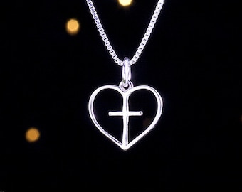 Sterling Silver Little Heart and Cross - VERY SMALL, Lightweight - (Charm Only or Necklace)