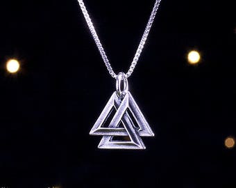 Sterling Silver Viking Valknut - VERY SMALL, 3D Double Sided - (Charm Only or Necklace)