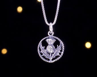 Sterling Silver Scottish Thistle - VERY SMALL, Lightweight, Double Sided - (Charm Only or Necklace)