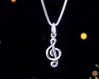 Sterling Silver Tiny Treble Clef - VERY SMALL, Musician Gift - (Charm Only or Necklace)