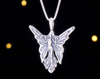 Sterling Silver Art Nouveau Fairy - (Pendant, or Necklace)
