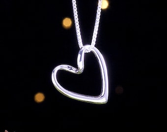 Sterling Silver 3D Ribbon Heart - (Pendant or Necklace)