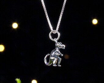 Sterling Silver Tiny T-Rex, Tyrannosaurus Rex Dinosaur - SMALL, 3D Double Sided - (Charm Only or Necklace)