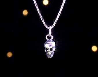 Sterling Silver Teeny Tiny Skull - VERY SMALL - (Charm Only or Necklace)