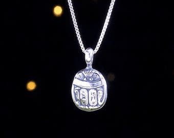 Sterling Silver Egyptian Scarab Amulet - VERY SMALL, Double Sided - (Pendant Only or Necklace)