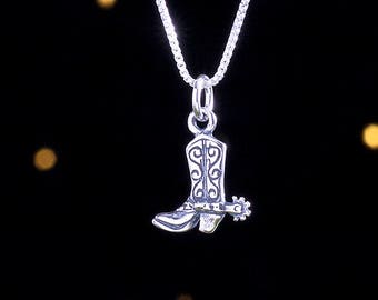 Sterling Silver Little Cowboy Boot - VERY SMALL, Double Sided - (Charm Only or Necklace)