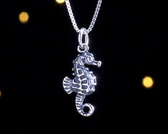 Sterling Silver Seahorse - VERY SMALL, 3D Double Sided - (Charm Only or Necklace)