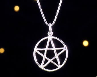 Sterling Silver Pentagram, Pentacle - Small, Double Sided, Lightweight - (Pendant Only or Necklace)