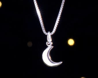 Sterling Silver Tiny Crescent Moon - VERY SMALL, Minimalist - (Charm Only or Necklace)