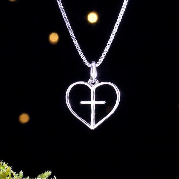 Sterling Silver Little Heart and Cross - VERY SMALL, Lightweight - (Charm Only or Necklace)