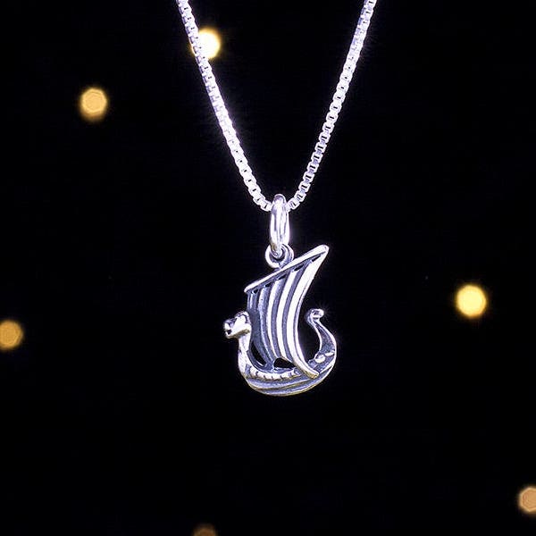 Sterling Silver Little Viking Ship - VERY SMALL, 3D Double Sided - (Charm Only or Necklace)