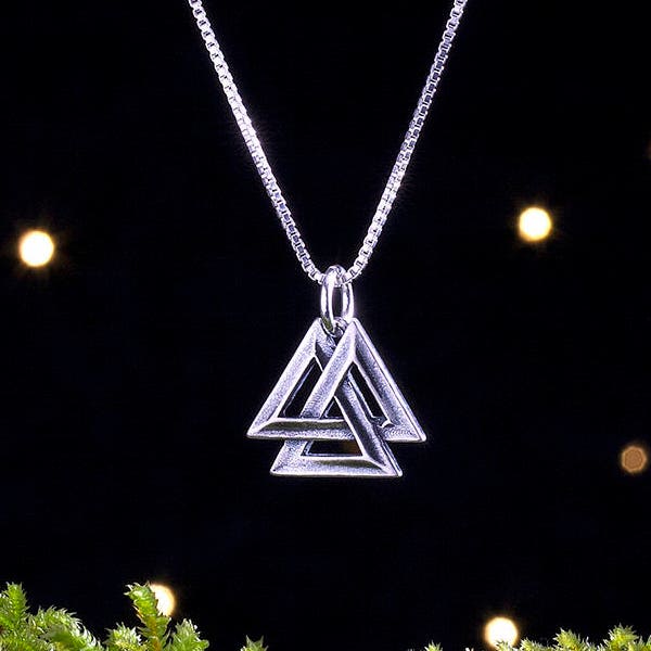 Sterling Silver Viking Valknut - VERY SMALL, 3D Double Sided - (Charm Only or Necklace)