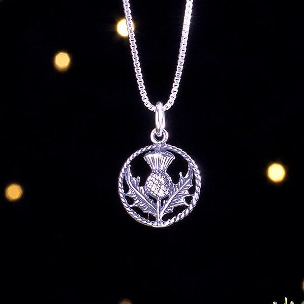 Sterling Silver Scottish Thistle - VERY SMALL, Lightweight, Double Sided - (Charm Only or Necklace)