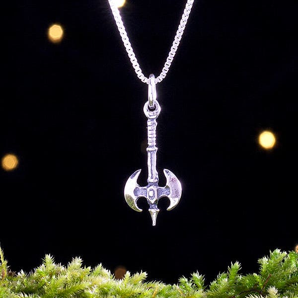 Sterling Silver Minoan Double Axe, Labrys - VERY SMALL, 3D Double Sided - (Charm Only or Necklace)