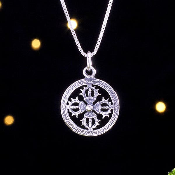 Sterling Silver Double Vajra, Tibetan Dorje - SMALL, Lightweight - (Pendant Only or Necklace)