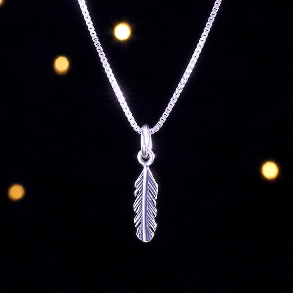 Sterling Silver Teeny TINY Feather - VERY SMALL - (Charm Only or Necklace)