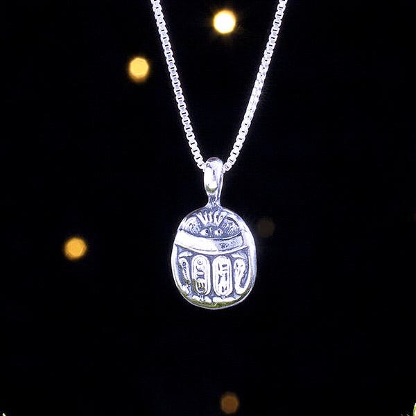 Sterling Silver Egyptian Scarab Amulet - VERY SMALL, Double Sided - (Pendant Only or Necklace)