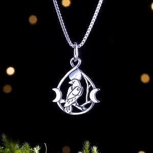 Sterling Silver Raven and Triple Moon - SMALL, Lightweight, Double Sided - (Charm Only or Necklace)