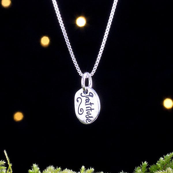 Sterling Silver Gratitude Charm - VERY SMALL, Double Sided - (Charm Only or Necklace)