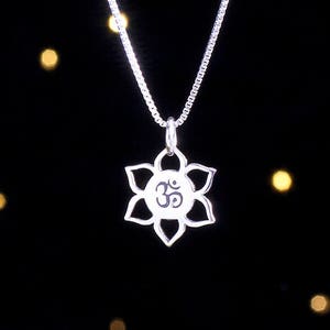 Sterling Silver Lotus Flower and Om - SMALL, Lightweight - (Charm Only or Necklace)