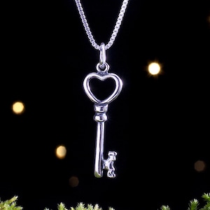 Sterling Silver Key to my Heart - SMALL, Double Sided - (Charm Only or Necklace)