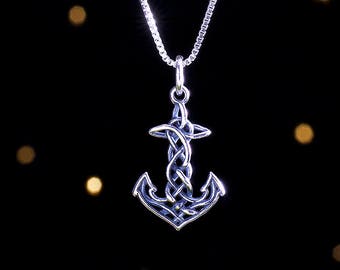 Sterling Silver Celtic Anchor Cross, Rope Knot - VERY SMALL, 3D Double Sided - (Charm Only or Necklace)