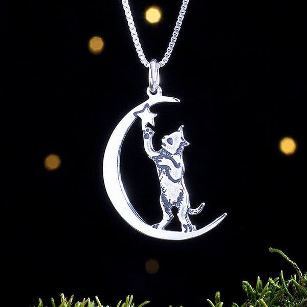 Sterling Silver Cat in the Moon - Double Sided - (Pendant Only or Necklace)