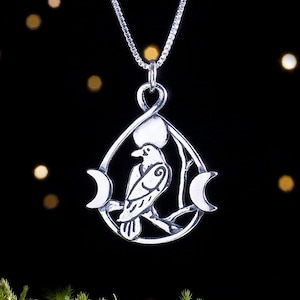 Sterling Silver Raven and Triple Moon Large, Double Sided Pendant Only or Necklace image 1