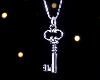 Sterling Silver Key Charm - SMALL, Double Sided - (Charm Only or Necklace)